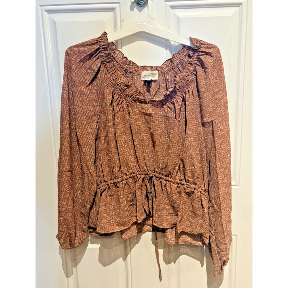 Universal Threads Mauve Floral Balloon Sleeve Blouse with Cinch Waist - L - Picture 2 of 5